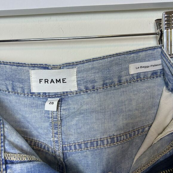 Frame Jeans Women’s 28 Le Baggy Palazzo Light Blue Wash Raw Hem Wide Leg Boho - Picture 5 of 14